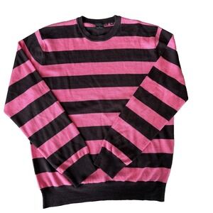 Paul Smith Pink and Black Striped 100% Merino Wool Sweater Men's Size XL